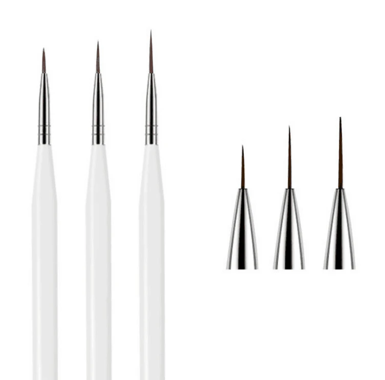 Cheap white plastic handle 3pcs premium tip brush nail art nail brush sable nail flower brush design