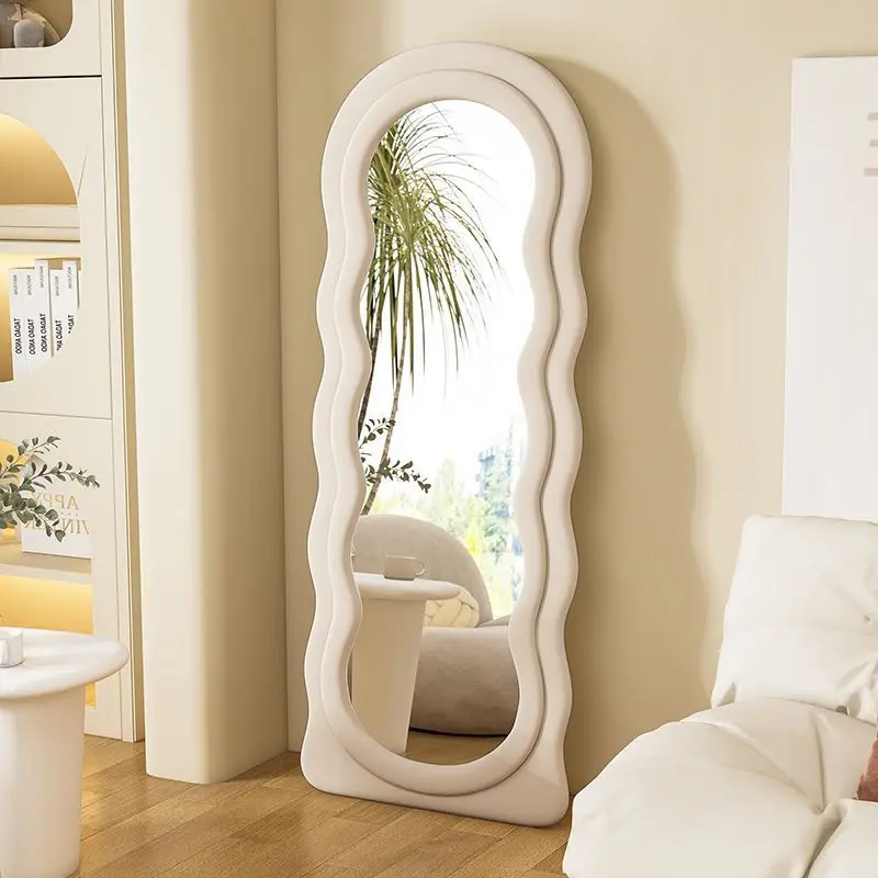 wave full body floor mirror cream ins style fitting and dressing mirror girl bedroom irregular wavy mirror