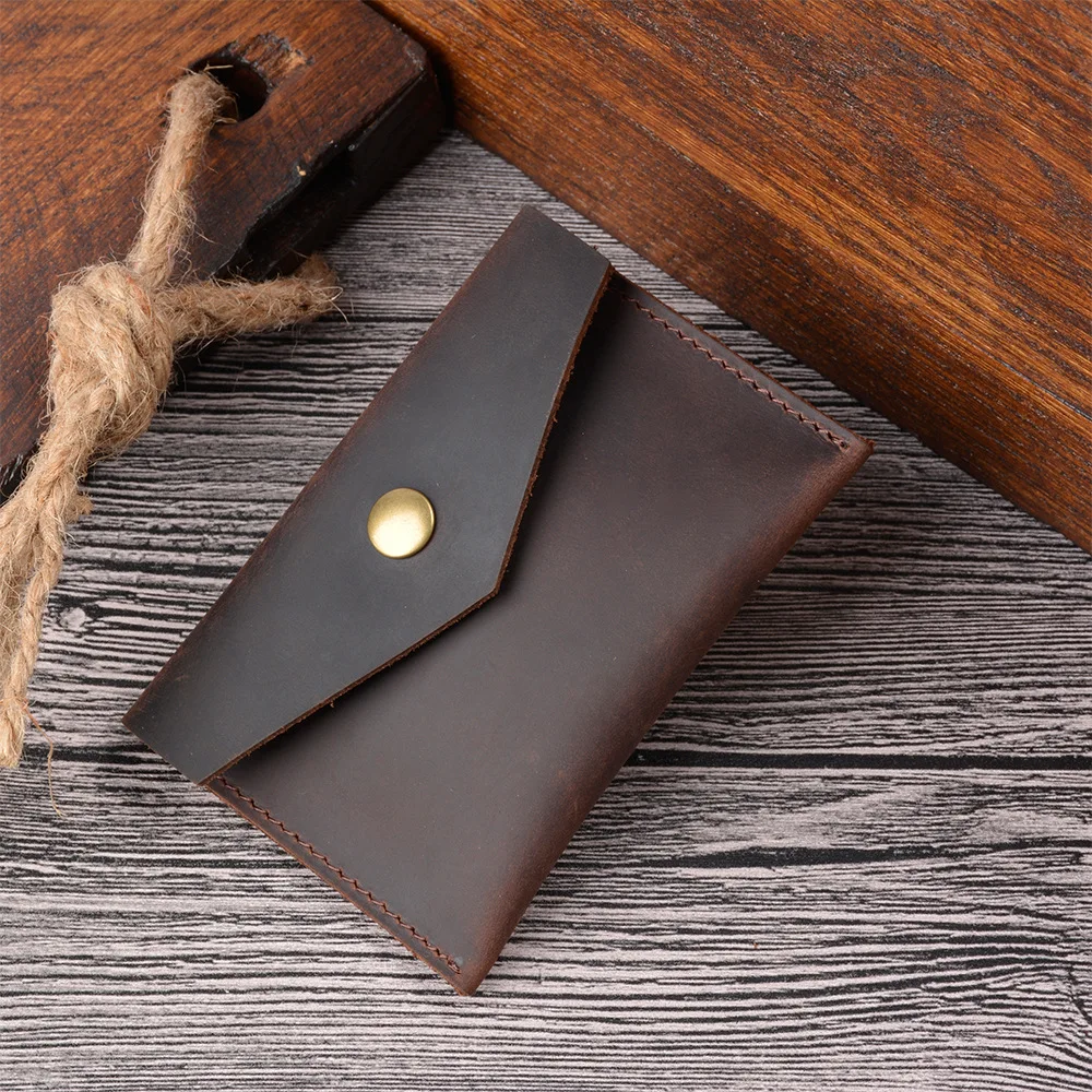 Hot Selling Genuine Leather Snap Button  Simple Vintage Business Leather Wallet
