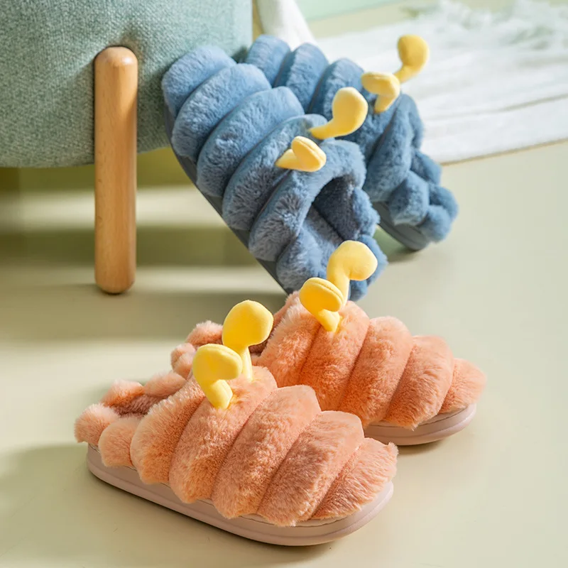 Girl boy cartoon slippers cute plush animal PVC family slippers rabbit fur soft and comfortable cotton slippers