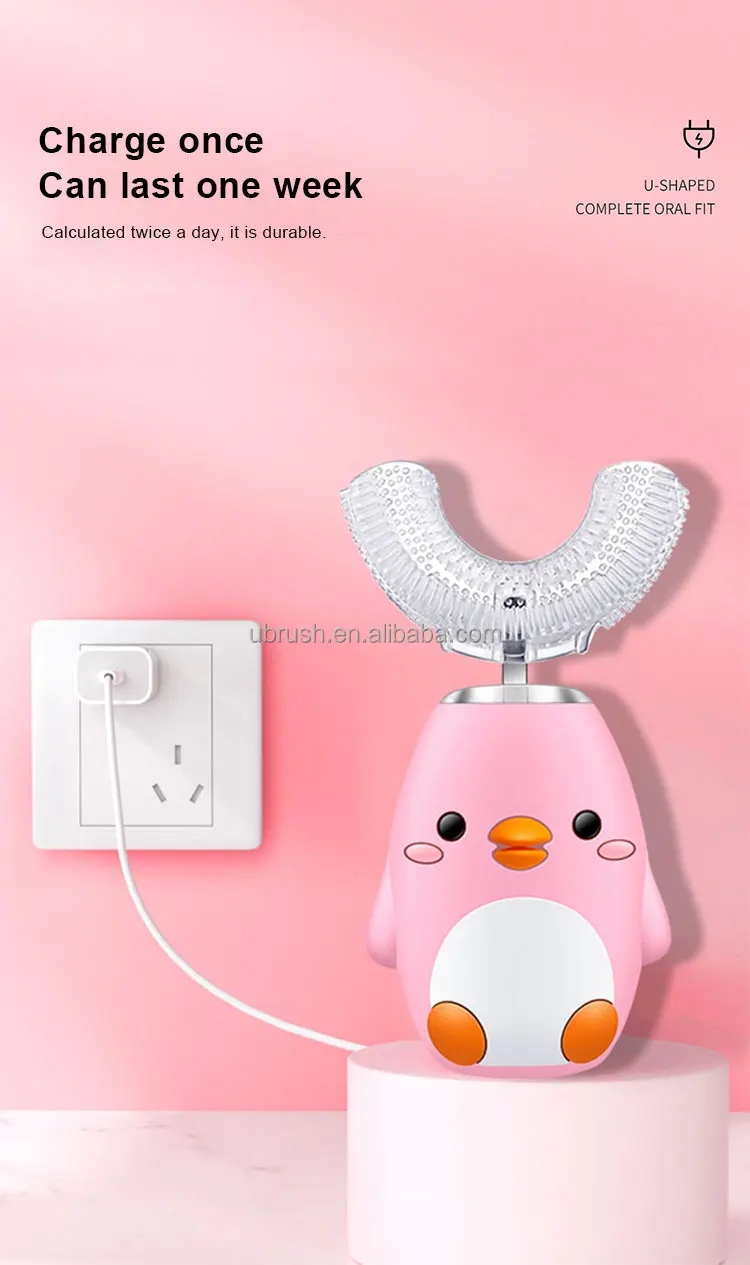 creative 360 degree flashing cartoon oral care u-shaped children led yellow toothbrush u shape baby silicone toothbrush