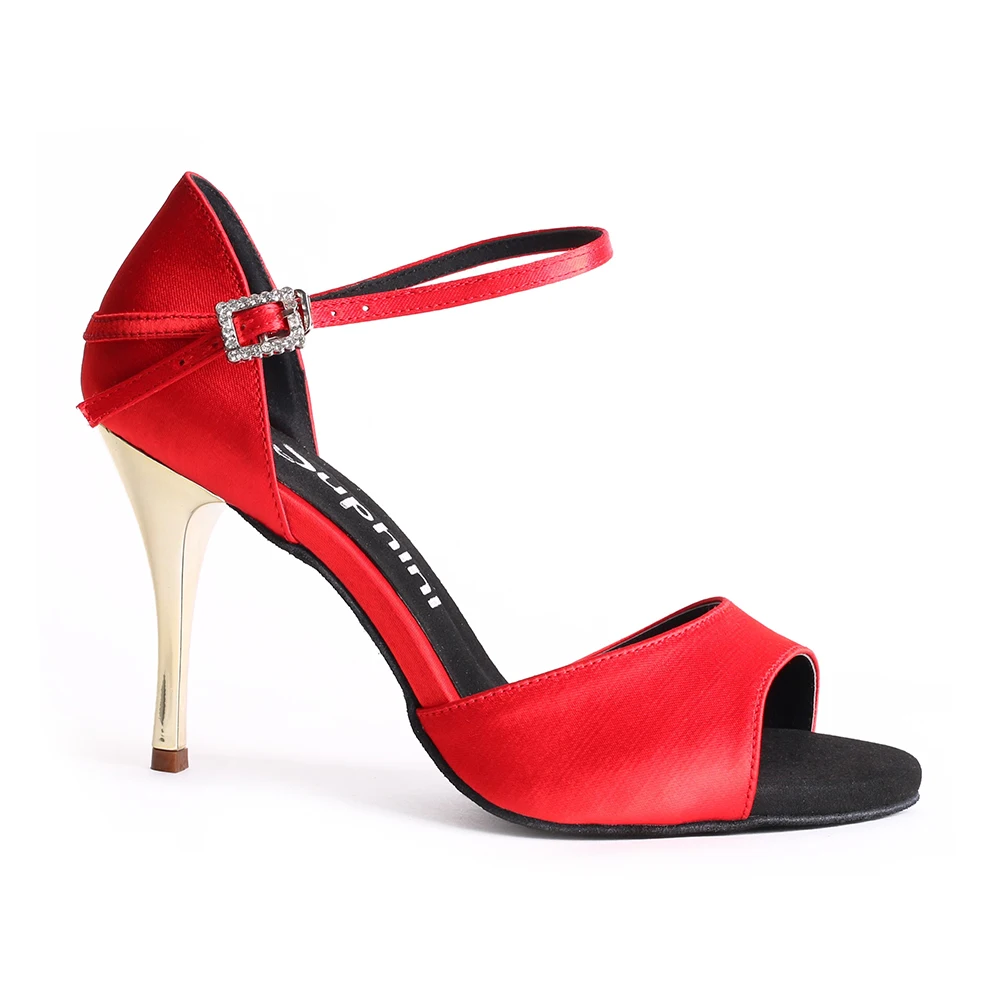
Suphini red satin slim heel dance shoes high heel sandals for women party dance club high heel shoes 