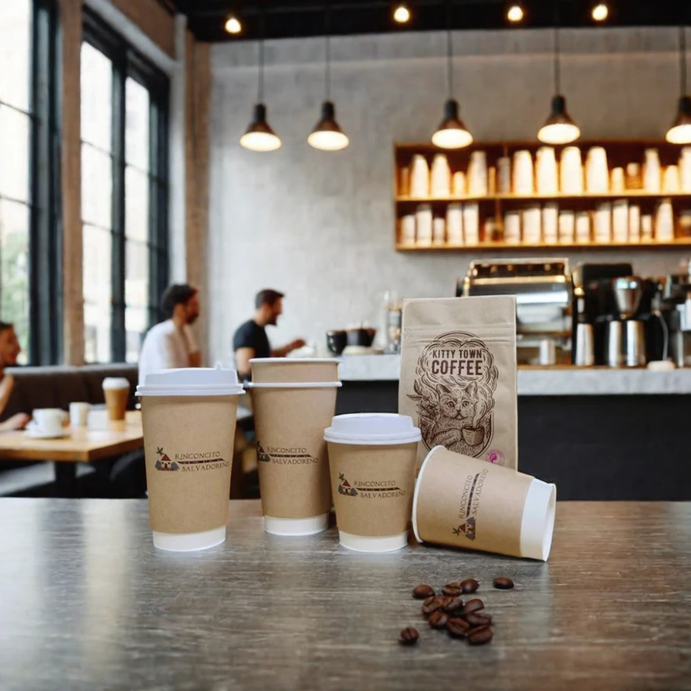 AT PACK Coffee Cup Custom Printed Black 8Oz 12Oz 16Oz 20Oz Cup For Drink Disposable Cafe Cups With Lids