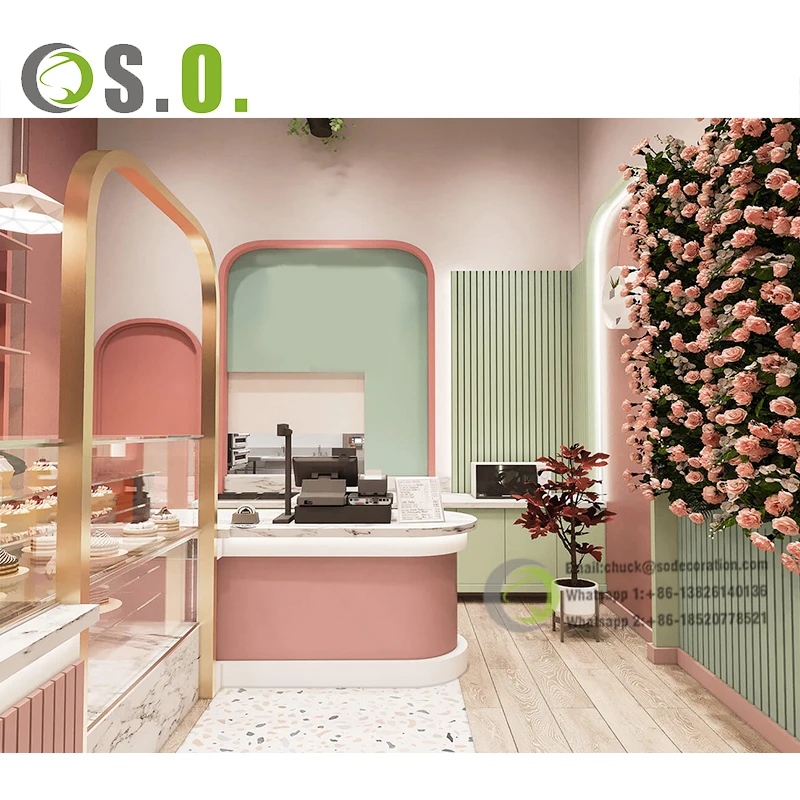 Custom Wooden Sweets Cafe Shop Furniture Glass Bakery Shop Display Showcase Design Coffee Shop Bar Counter For Sale