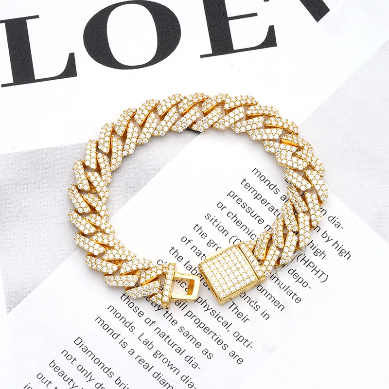 Starsgem DEF VVS melee round brilliant cut moissanite diamond full setting S925 silver pure gold chain bracelet jewelry men