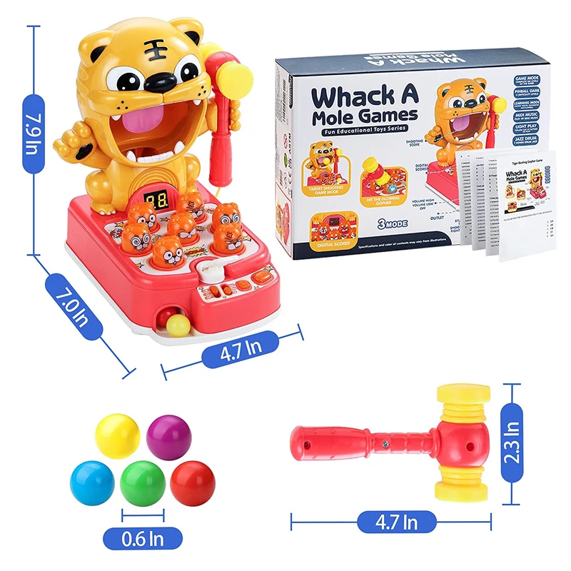 Interactive Educational Hammering Pounding Toy with Music Tiger Target Shooting Games Whack A Mole Game for Kids Toys