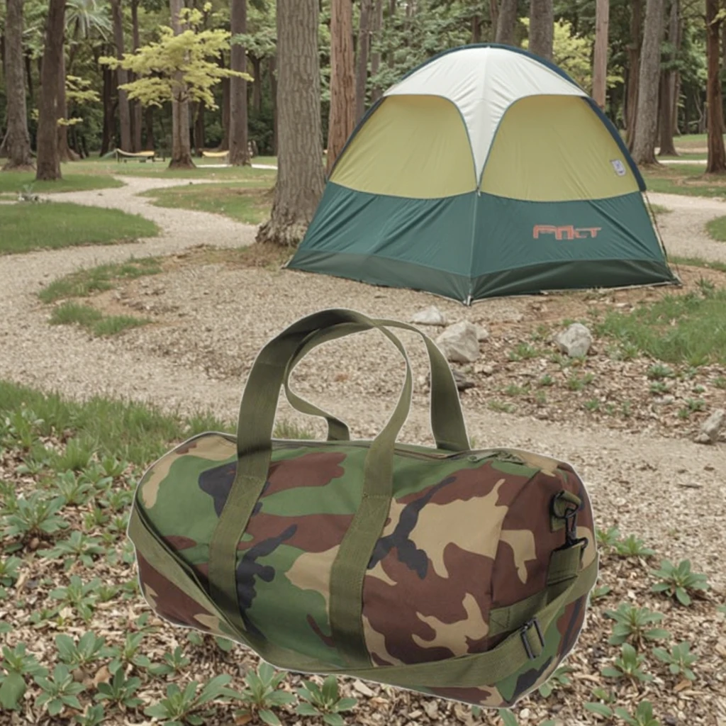 Large Capacity Nylon & Heavyweight Cotton Canvas Duffle Bag Brown Travel Sports Gym Bag for Short Trips