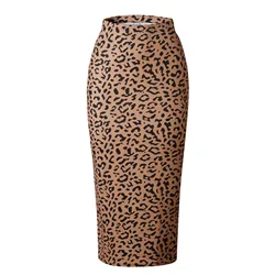 New design ladies office wear high waist skirts leopard printed casual party long maxi skirt formal pencil midi skirts