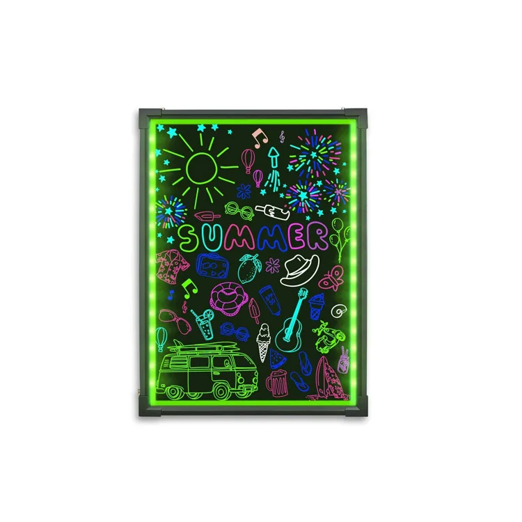LED Erasable Neon Message Drawing Learning Sign Board with 2 Vivid Liquid Chalk Markers for Kids