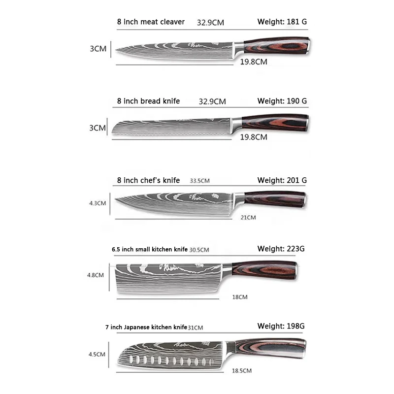 8 дюймов дамасский узор из нержавеющей стали набор ножей шт. кухонных с