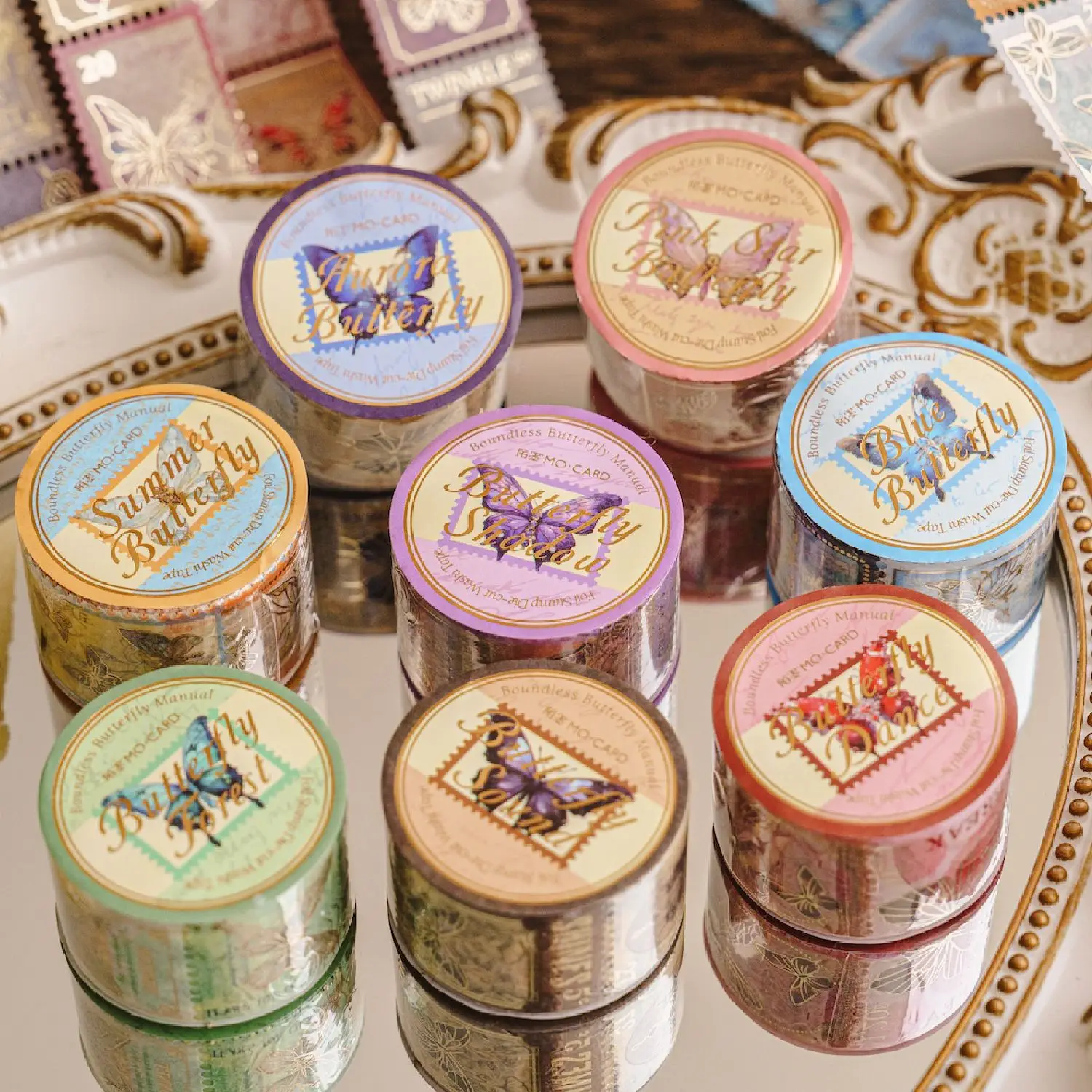 2.5cm*3m Gold foil butterfly stamp die cutting washi masking tapes for DIY craft scrapbooking