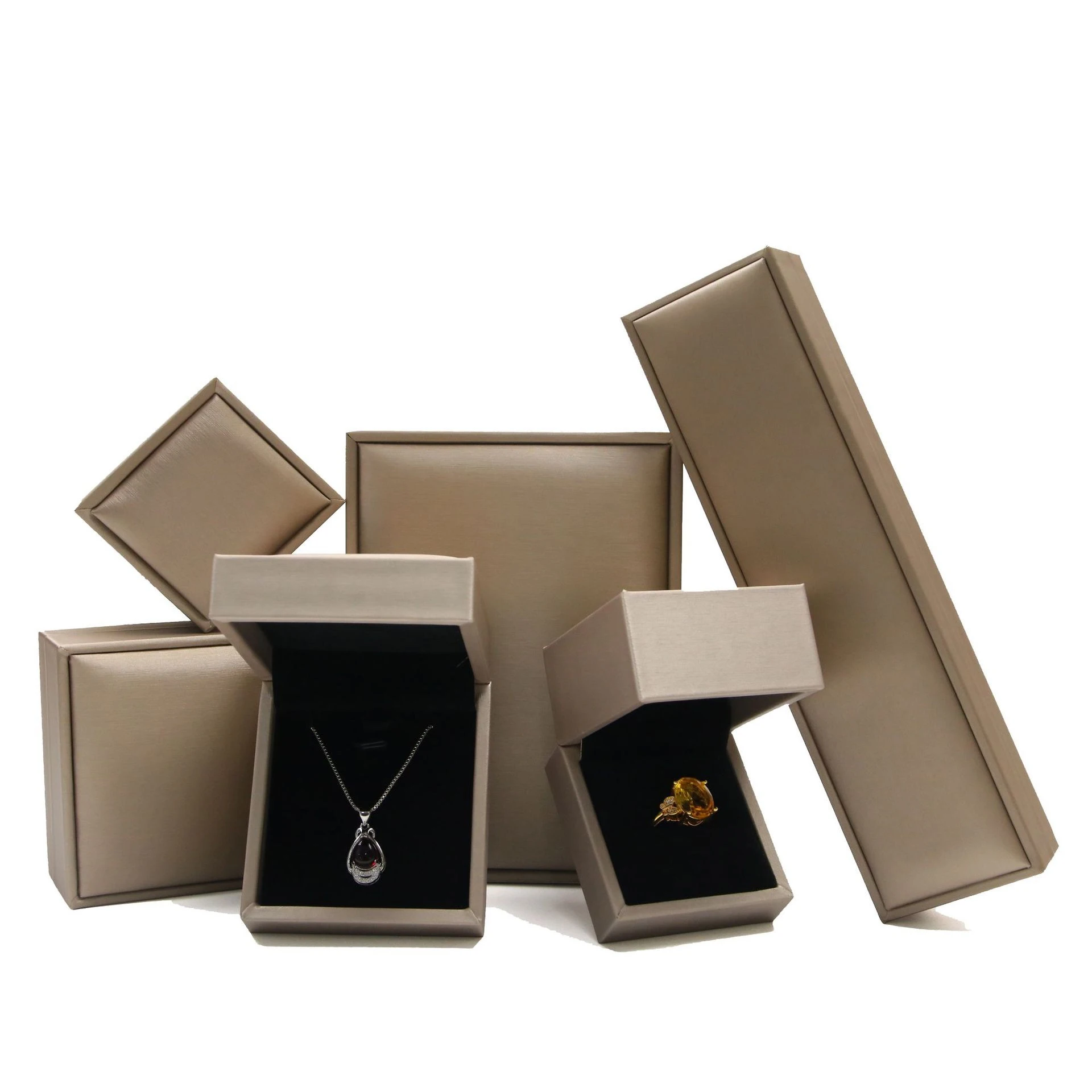 TX Luxury Brushed Pu Leather Custom Jewelry Storage Ring Pendant Necklace Bracelet Gift Set Boxes Packaging Jewellery Boxes