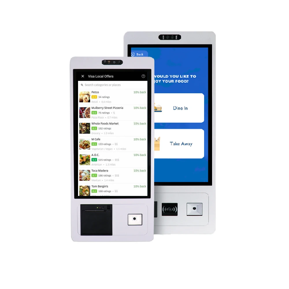 15.6 21.5 23.8 27 32 Inch Smart Order Payment Terminal Android PC Wall Mount Self Service Printing Kiosk For Hotel Food Store