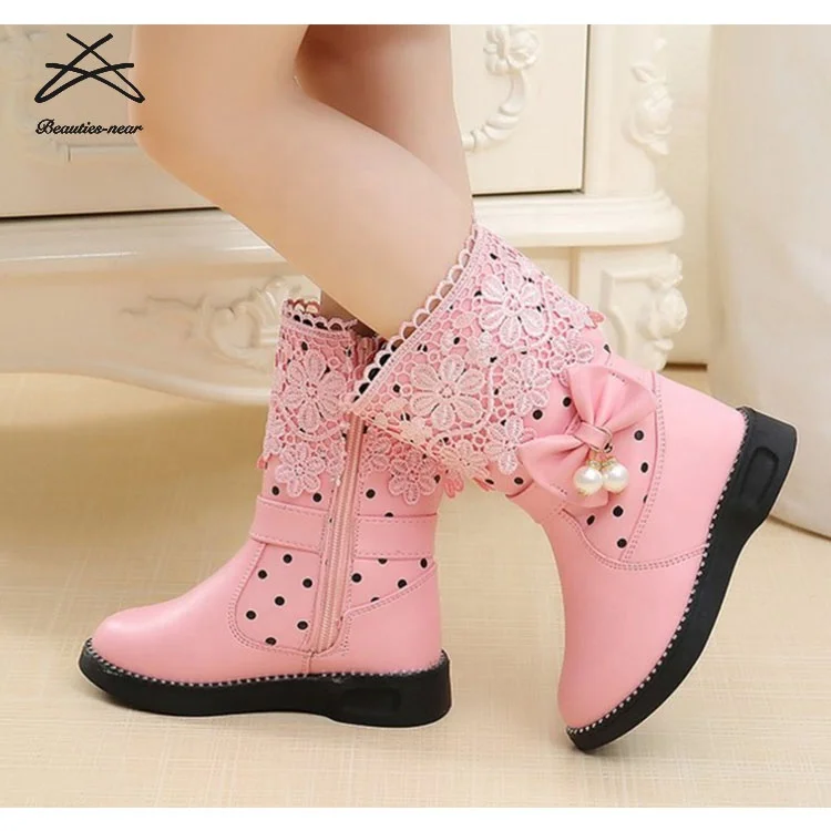 Wholesale Fashion Kids Girls Baby Winter Bow Knot Zip Short Boots Factory Children Girls Hot Flower Kids Shoes Boots
