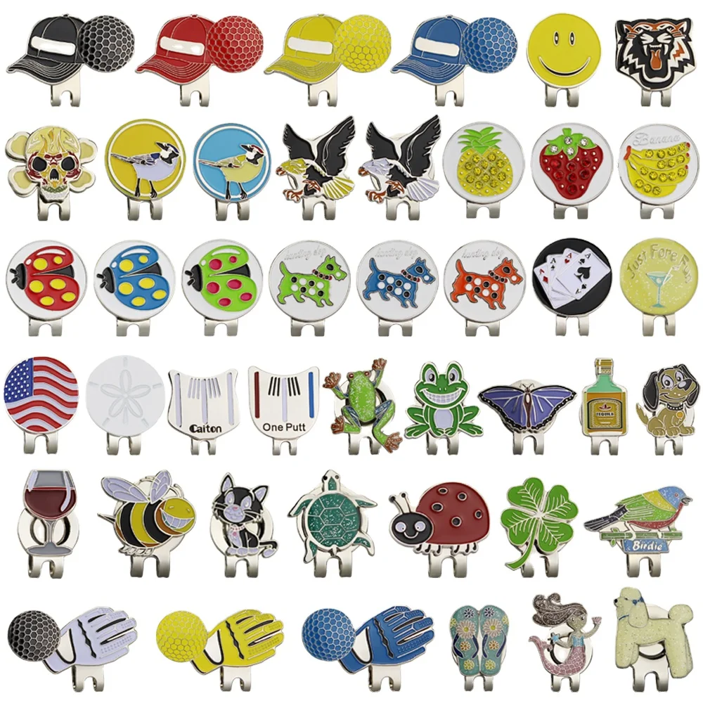 Golf Ball Mark with Golf Hat Clip Magnetic Alloy Birdie One Putt Eagle Tiger Cap Glove Design Magnetic Golf Ball Marker Hat Clip