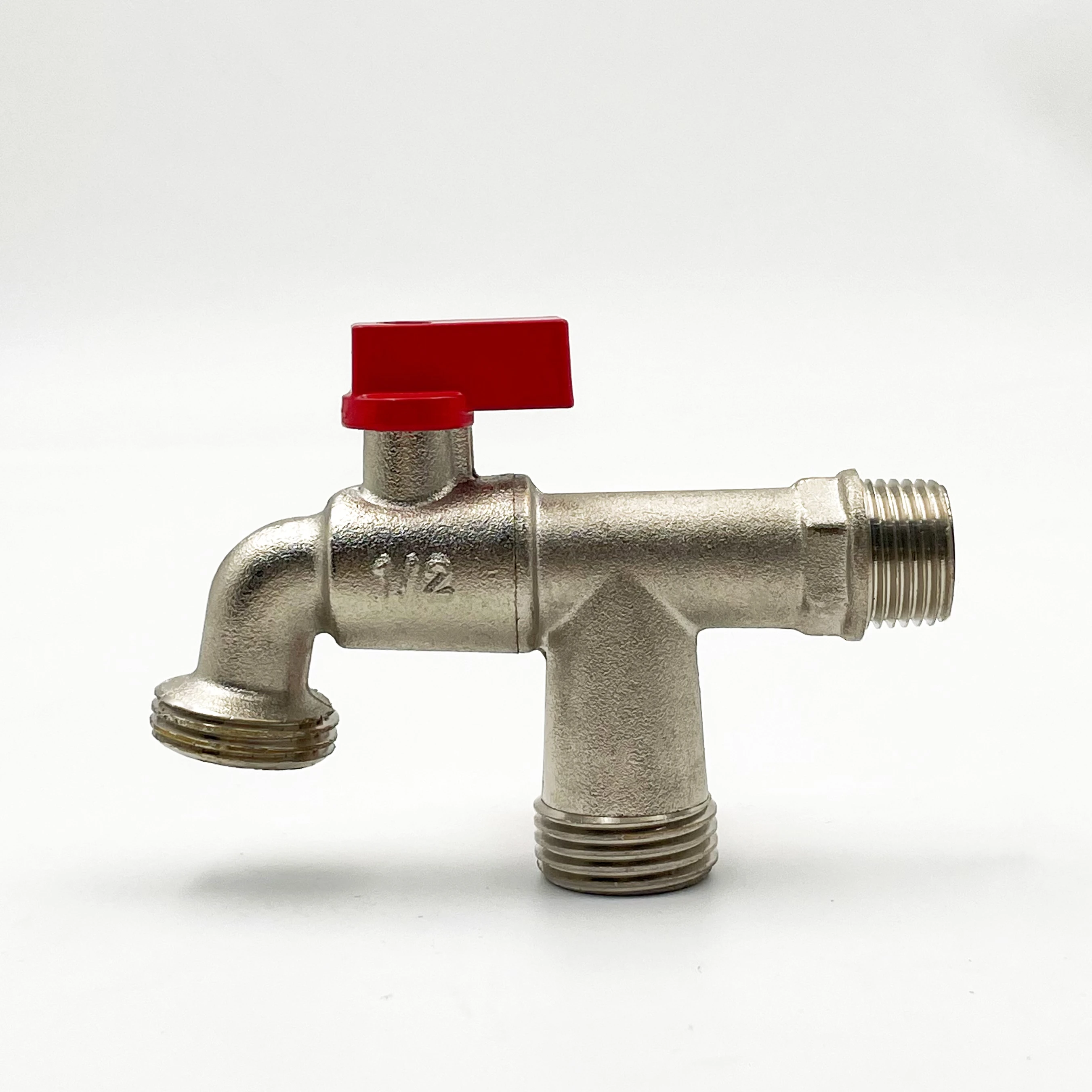 1/2' Brass IBC Bibcock  One Inlet Two Outlets Water Bib Valve Tap Double Nipple Spout Nozzle for Washing Machine Garden