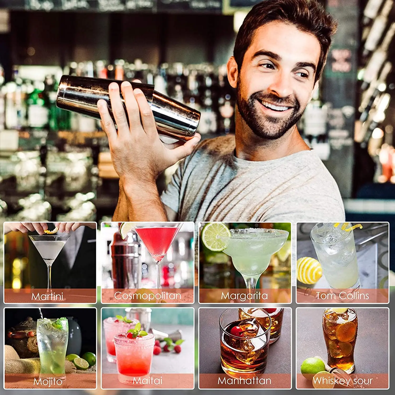 Wuyi Camol Factory 11 Pieces Mixology Bartender Kit Stainless Steel Barware Bar Tools Boston Shaker Cocktail Shaker Set