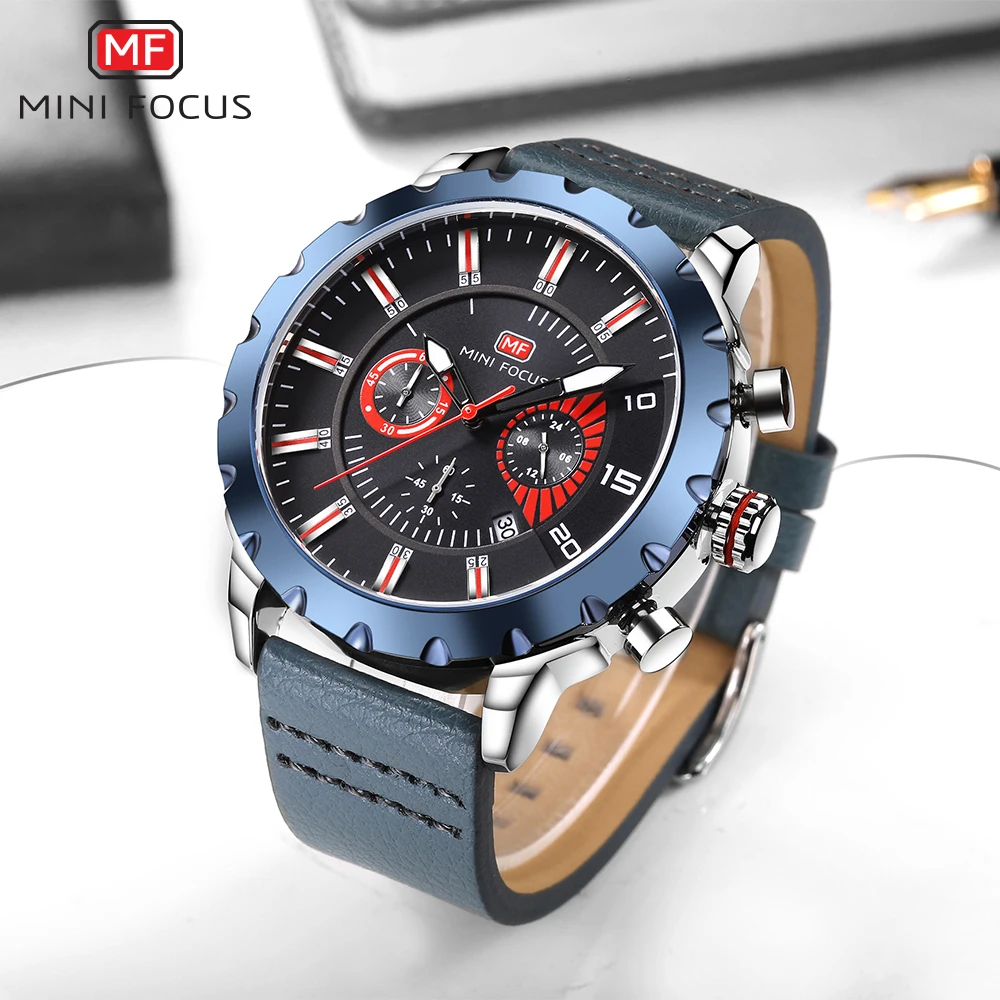 Модные наручные часы MINIFOCUS мужские Водонепроницаемые многофункциональные спортивные кварцевые роскошные брендовые синие силиконовые ремешки