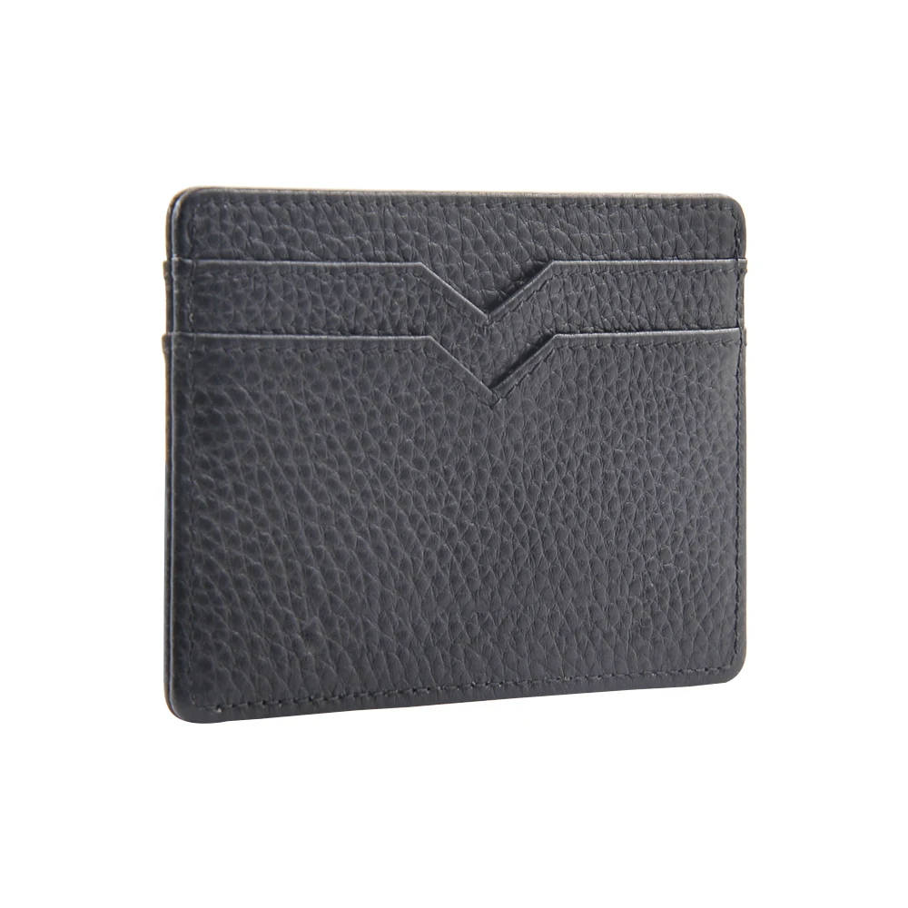 Top Grain Calf Skin Customized Genuine Pebble Leather RFID Slim Card Holder