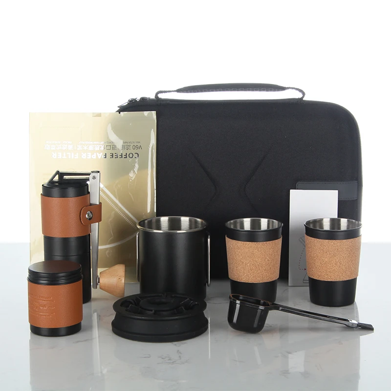 Camping hand brewed v60 coffee drip accessories gift travel bag set new design coffee grinder gift set