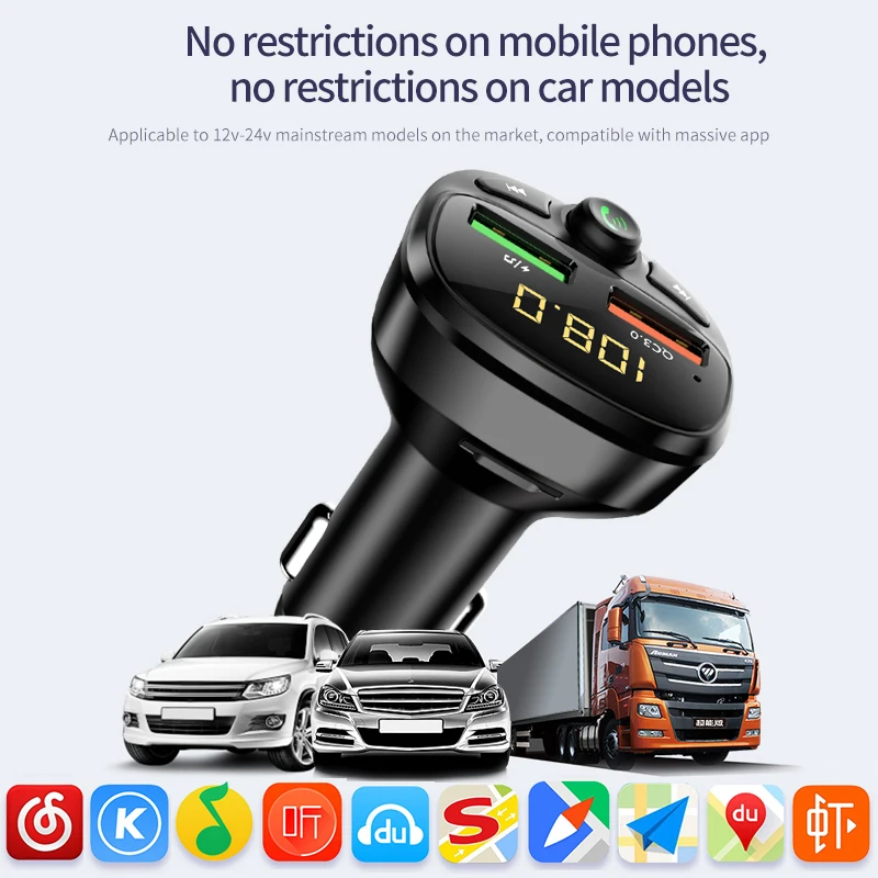 BT FM Transmitter Wireless Radio Adapter Car Kit with Dual USB Charging Car Charger MP3 Player Support TF Card & USB Disk