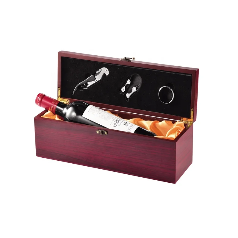 3 pieces wine accessories gift set with wooden box for 1bottle
