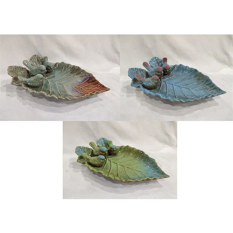 Fancy Glazed Ceramic Bird Bath Bowl Small Bird Feeder Garden Flower Outdoor with Bird Decorations for Yard