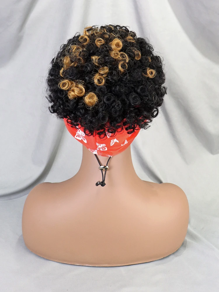 Brazilian Virgin Afro Wig With Headband Glueless Short Bob Wig For Black Women Machine Made Non Lace Pixie Curly Human Hair Wig