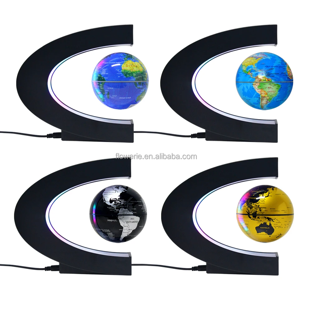 Earth 4 Inch Rotation Russia Float  LED Light English Word World Map Globe Creative Gift Practical Magnetic Levitation Globe
