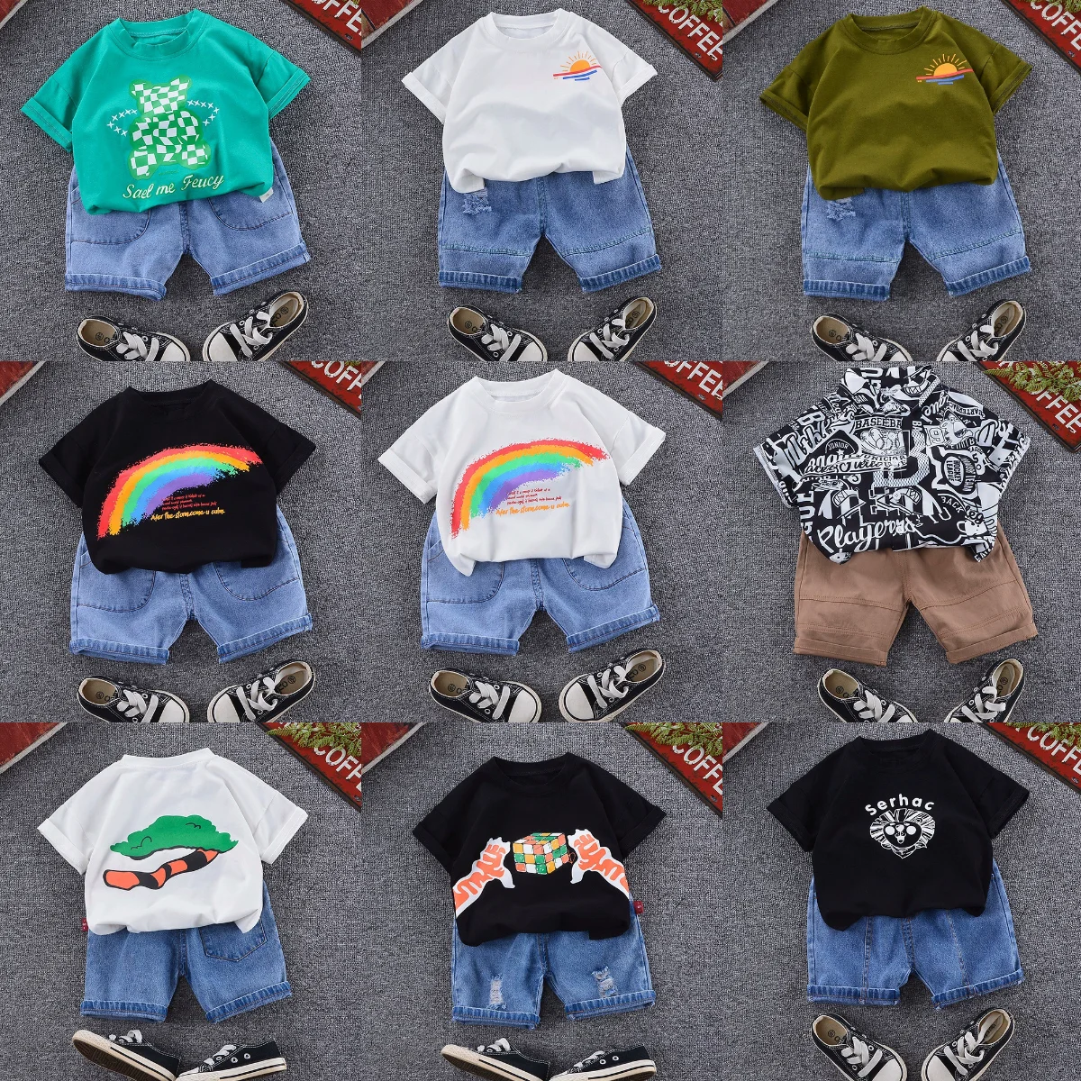 Оптовая продажа детская одежда костюмы повседневная для мальчиков футболка с принтом шорты хлопковые детские