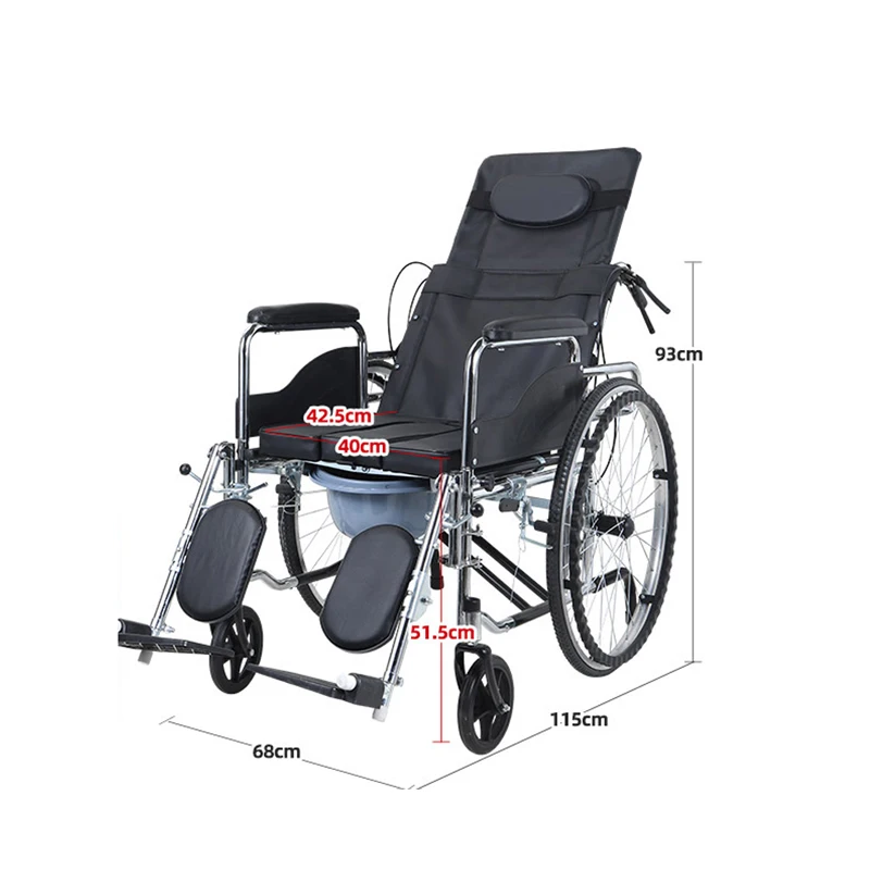 Factory High Quality Lightweight Manual Reclining Commode Wheelchair With Toilet Folding Portable Wheelchair