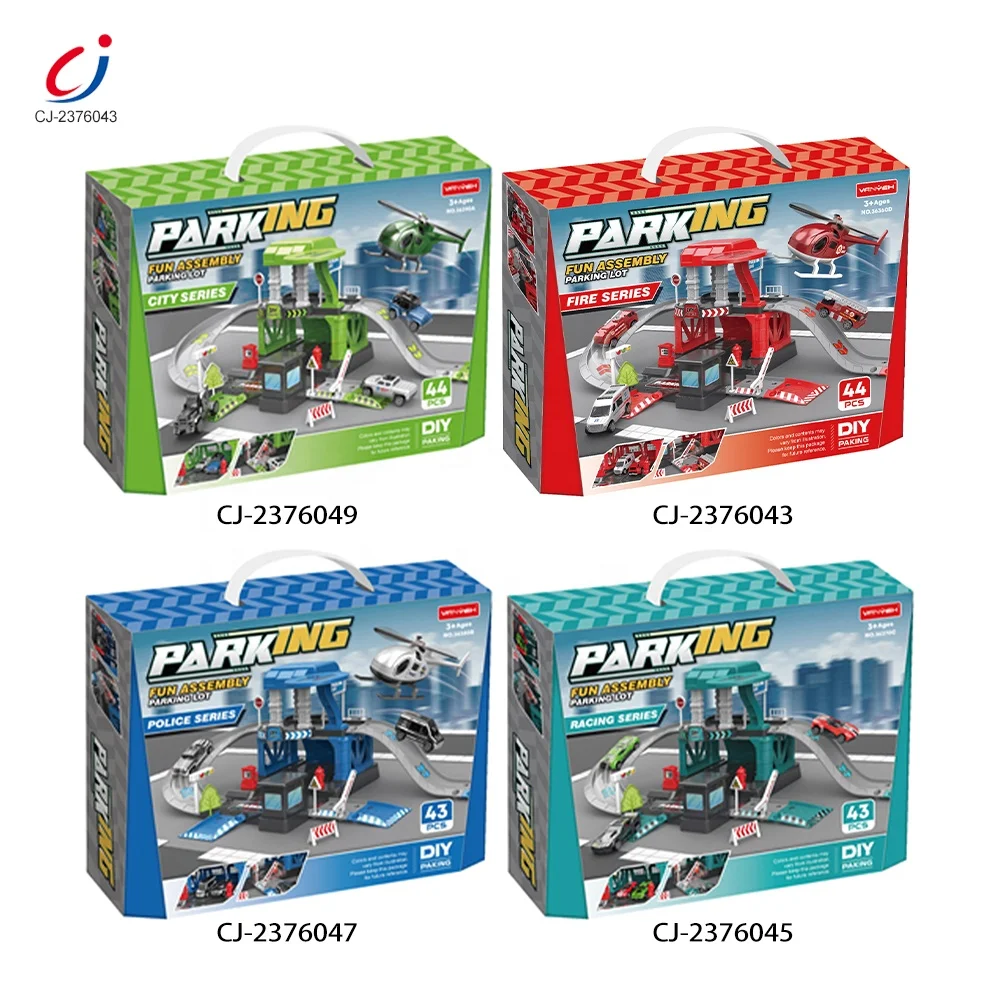 Chengji Safety Diy Assemble Building Blocks Sets Plastic Parking Lot Garage Kids Fire Pumping Toy Fire Station