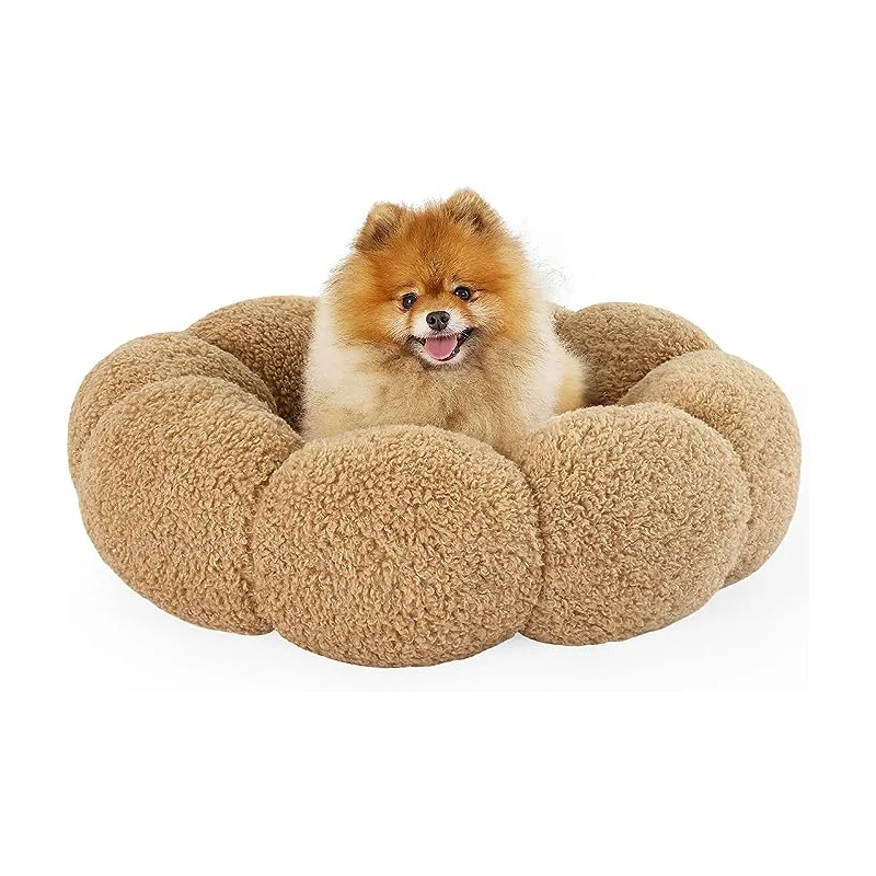 Leisure Calming Small Dog pet bed donut Anti Slip Cute Flower Cat portable pet bed nest round donut pet bed for dog cat