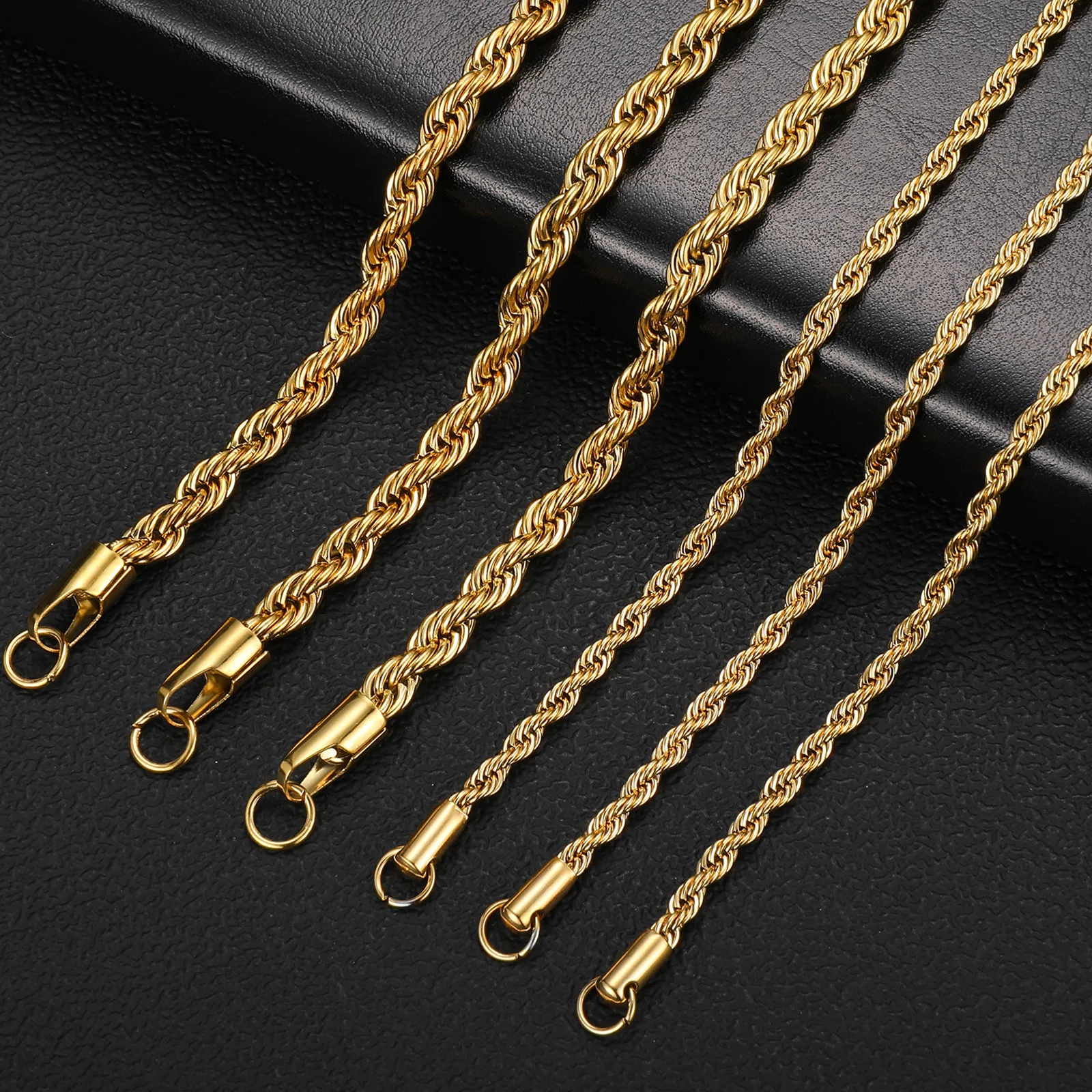 3mm 4mm 5mm Gold Plated Stainless Steel Link Chain Rope Chain Necklace For Men Fashion Hip hop Jewelry