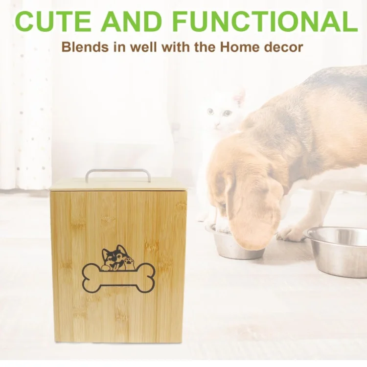 Dog Treat Container Wooden Pet Food Storage Container with Airtight Lid