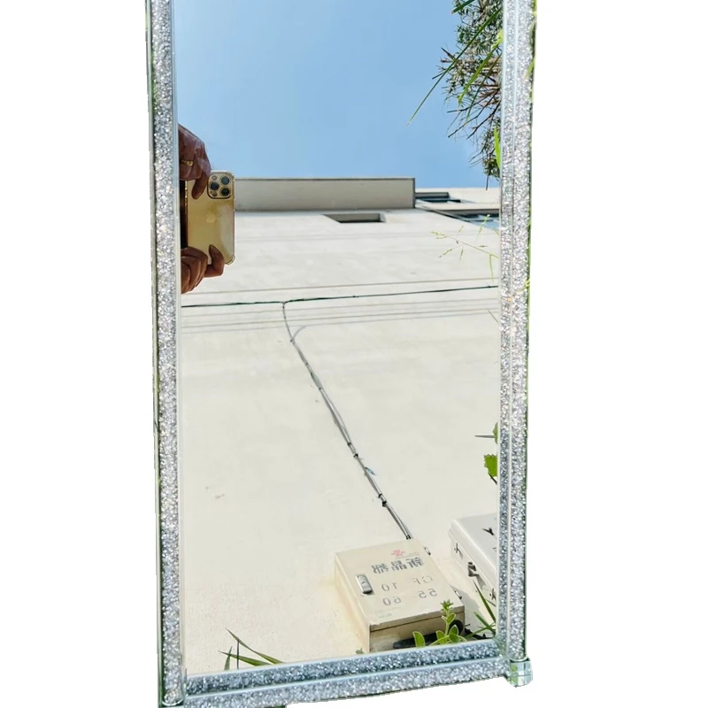 Hot Sell Design Home Hotel Decorative Sparkling Crushed Diamond Crystal Large Wall Mirror