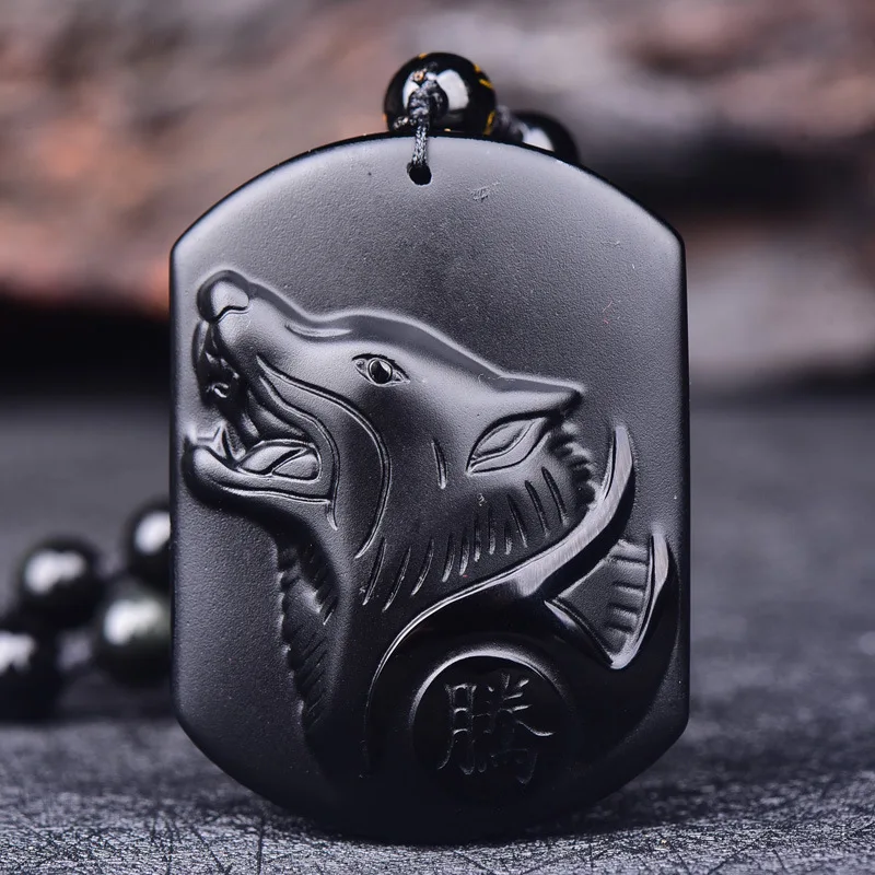Tarnish Free Waterproof Wolf Head Ruyi Elephant Buddha Beads Stone Black Gossip Pendant Obsidian Necklace Dragon Jewelry For Men