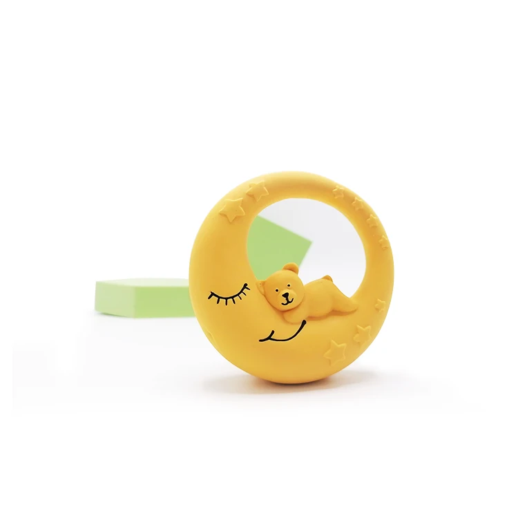 A New Design Moon Bear Natural Latex Rubber Bite Teether Teething Toys Custom Logo Squeaky  Baby Teething Toys For Newborn