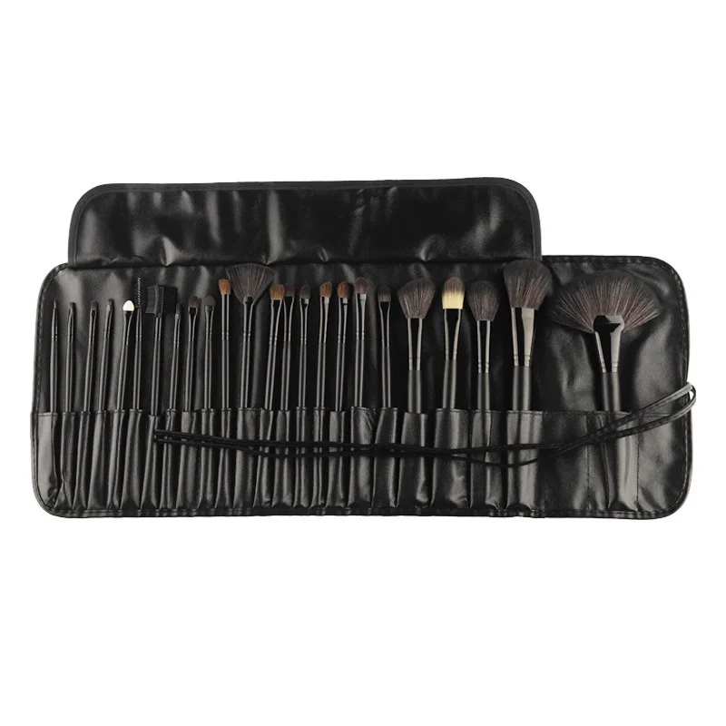 Cosmetic Makeup Brushes Set Portable Foundation Brush 24pcs Black Kabuki Eyeshadow Concealer Lash Blush Brush with Case
