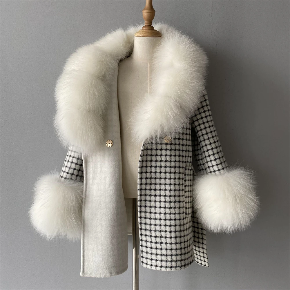 Winter Wholesale Toddler Children Wool Coat With Real Fox Fur Collar And Cuffs Custom High Quality Cashmere Coat Kids