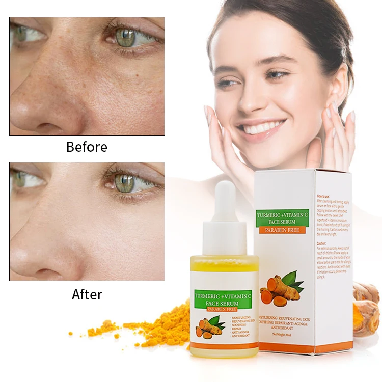 Private Label Organic Facial Serum Moisturizing Anti Aging Hydrating Skin Care Whitening Vitamin C Turmeric Face Serum