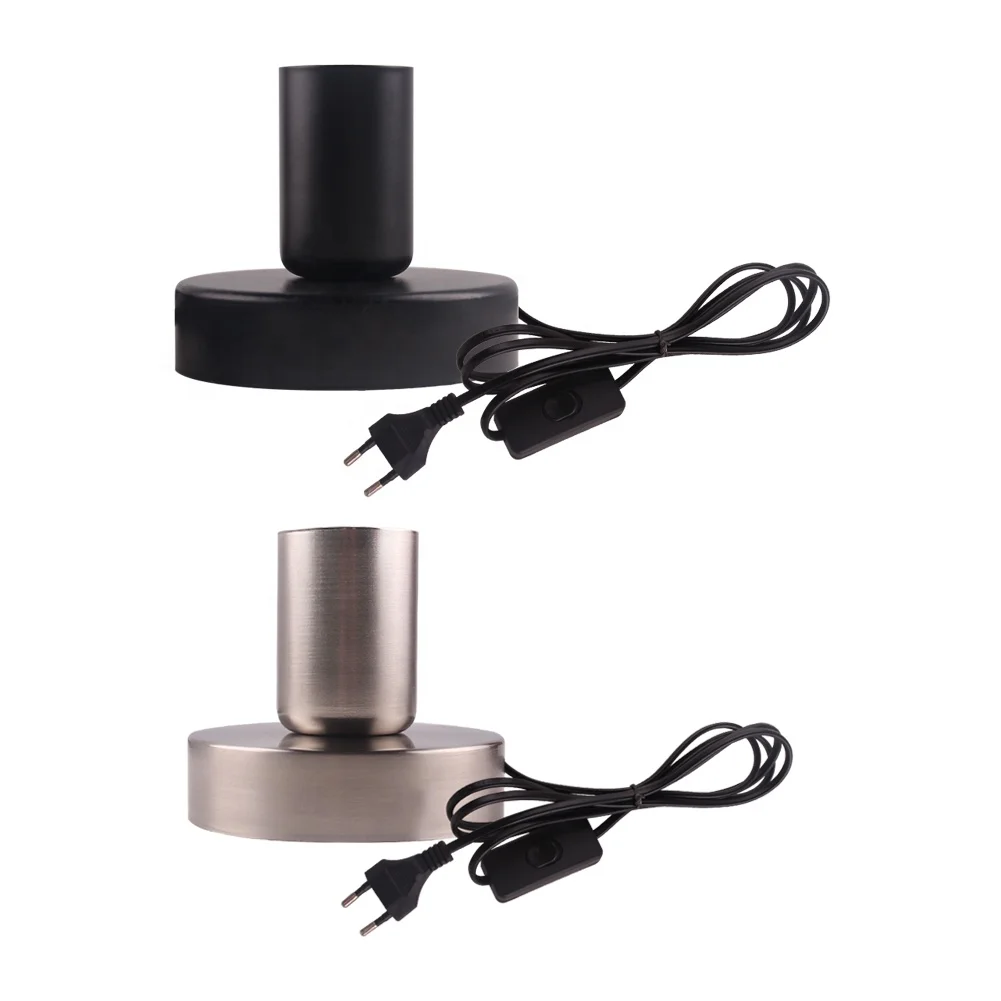 Black Silver E26 E27 Edison Bulb Holder Base Beside Desk Table Lamp Base With Switch And Wire