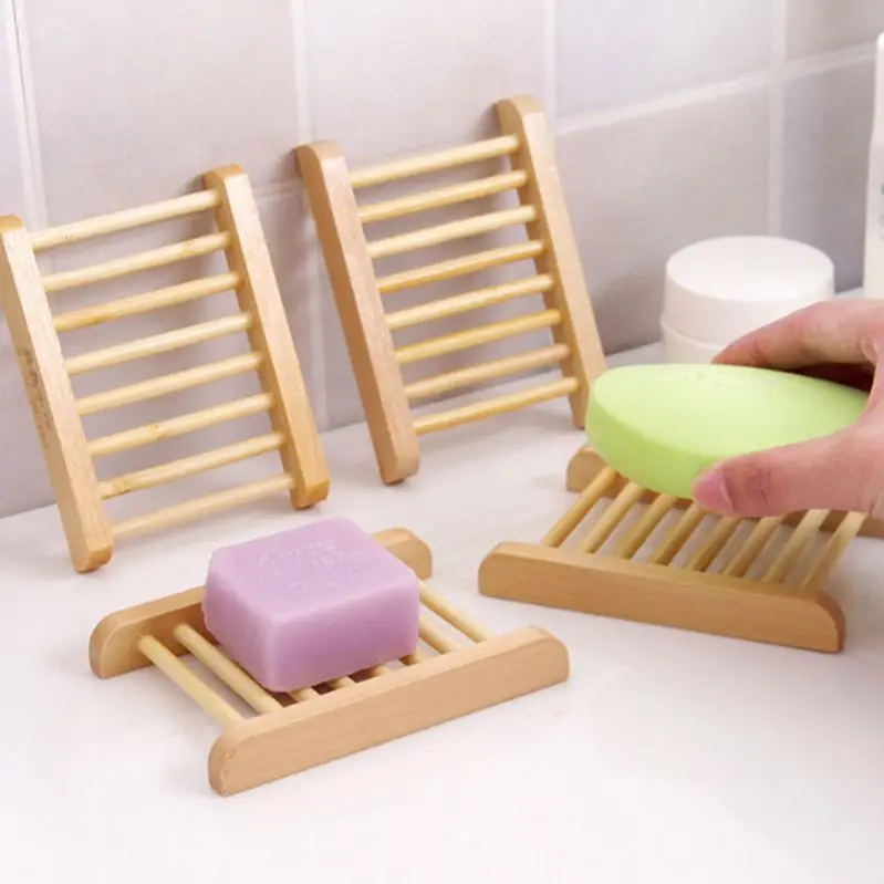 Natural Bamboo Wooden Soap Dishes Wooden Soap Tray Holder Storage Soap Rack Plate Box Container for Bath Shower Bathroom