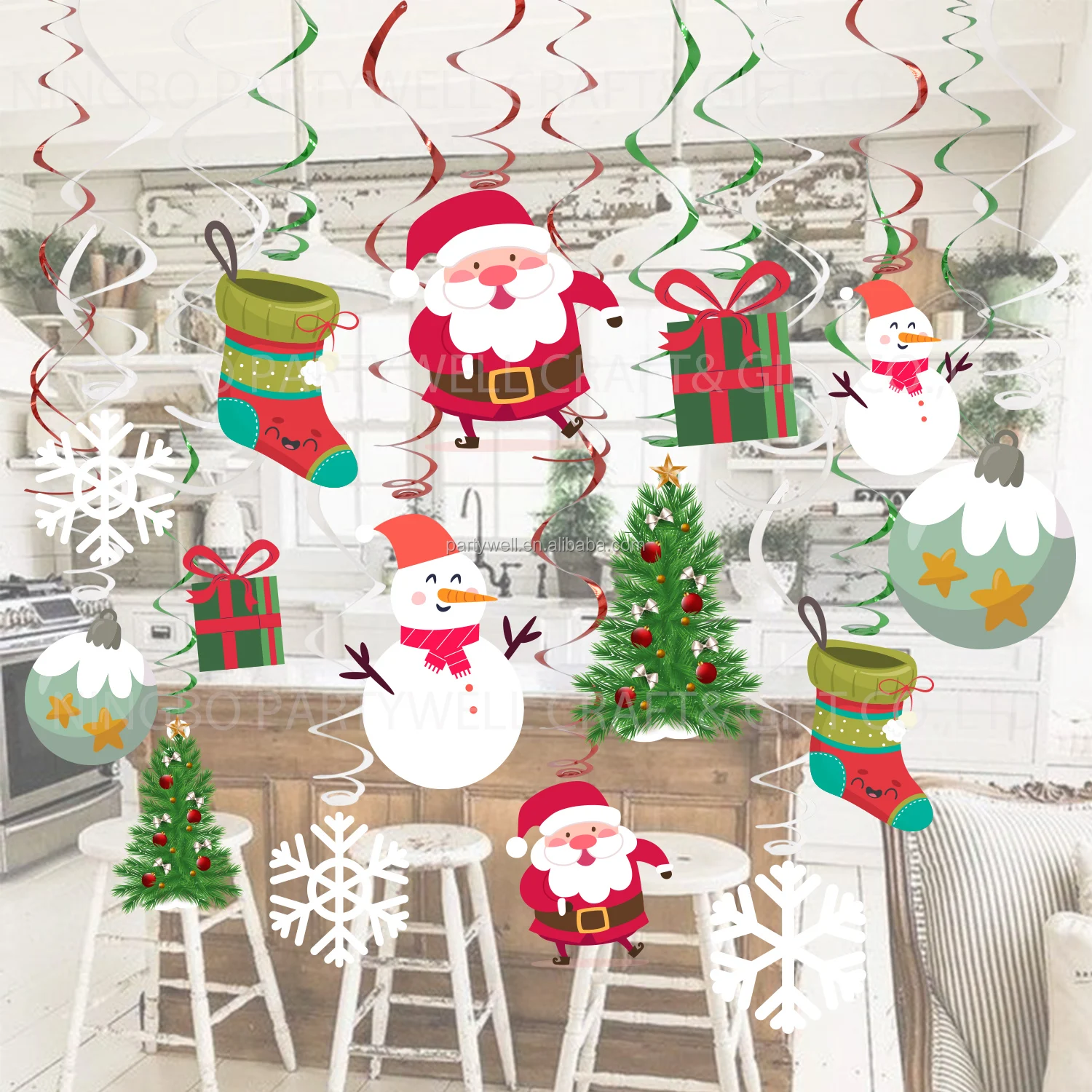 Christmas Decorations, Xmas Holiday Hanging Swirls, Snowman Snowflake Ceiling Hanging Decor for Christmas Party