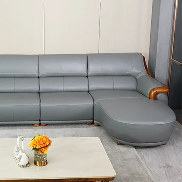 Modern Nordic Simple Design Leather Corner Sofa Set Reclining Light Luxury Solid Ebony Wood New Chinese Style Fabric Living Room