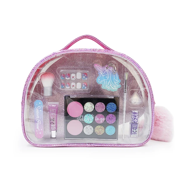 Furry and cute teenager children cosmetics real makeup glitter makeup bag set