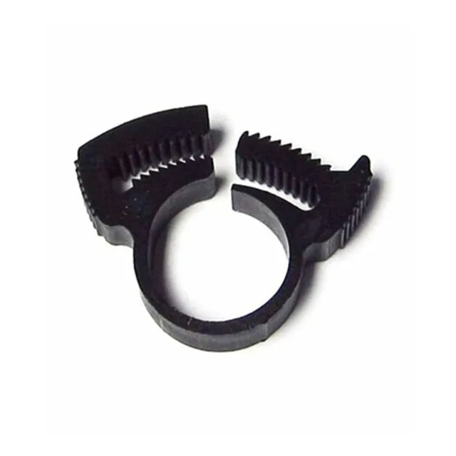 Flexible plastic hose clamp fastener