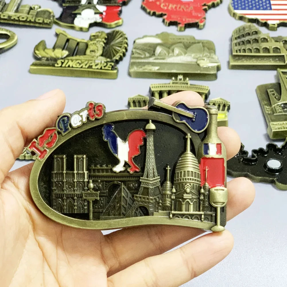 World Tour 3D Metal Tourist Fridge Magnets France, Britain, Germany, Italy, And India Souvenir With Magnetic