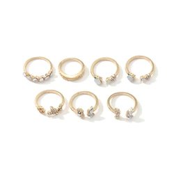 Women White Rhinestone Geometric Open Knuckle Rings Set Bohemian Gold Color Crystal Butterfly Ring Adjustable
