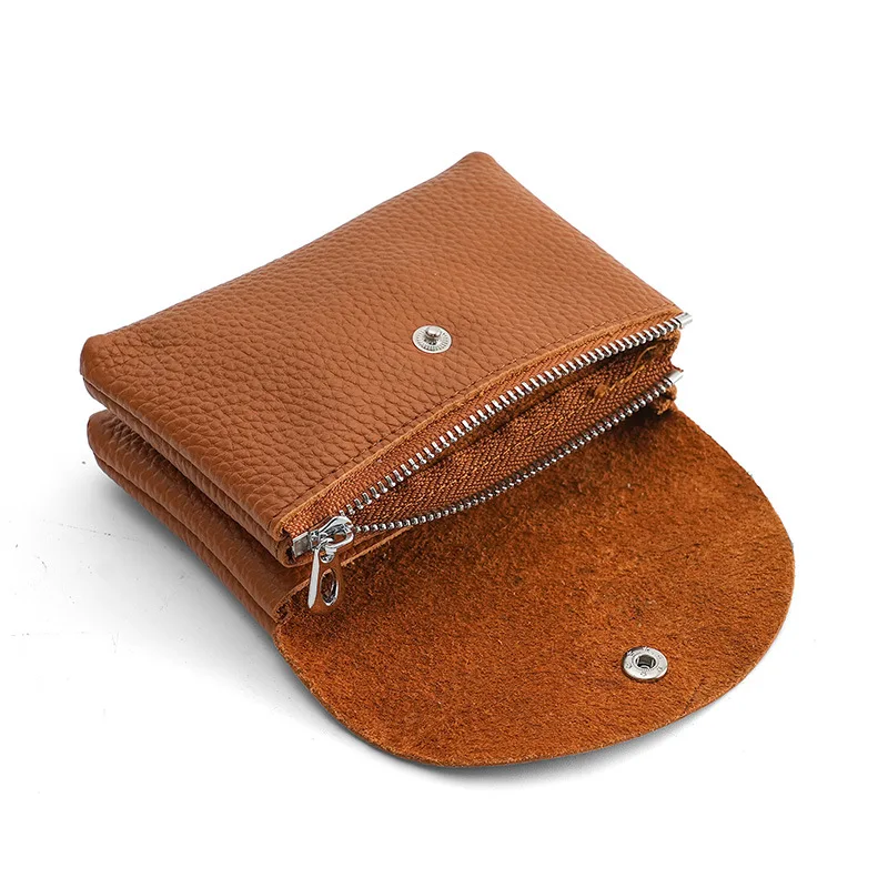 Genuine Leather Men Wallets Women Mini Double Layer ID Credit Card Holders Coin Purse Pouch Storage Bag Short Business Purses